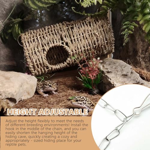Hanging Reptile Hide Cave,Natural Seagrass Fiber Bearded Dragon Hammock Hideout,Reptile Shelter Sleeping Cave Swing Climbing Toys Terrarium Decor for Lizard Gecko Snake Hermit Crabs(Round) - size: Round:7.87*3.94*3.94"