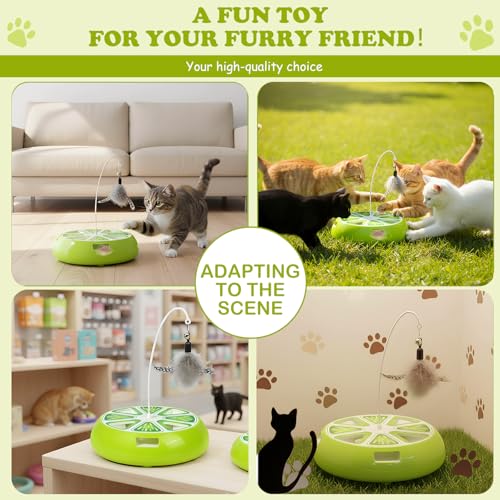 Puffluv Interactive Cat Toy,2 in 1Fruite Shape Toys with Electric Moving Concealed and Hanging Feathers Pop and Play Hide Seek, Hunting Tpye-C Rechargeable-Green Lime - color: Lime Green