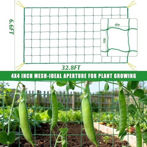 6.6x32.8FT Trellis Netting for Climbing Plants,Trellis Netting with Plant Clips, Heavy-Duty PE Trellis Net for Cucumber, Tomato, Vegetables, Fruits, Sweet Pea Plants - size: 6.6x32.8FT