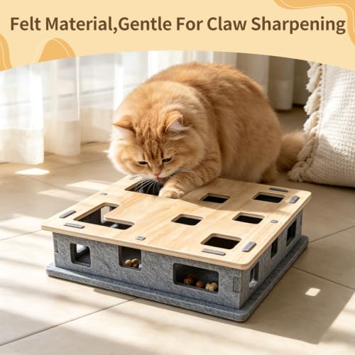 Wooden Felt Cat Slow Feeder Puzzle Box