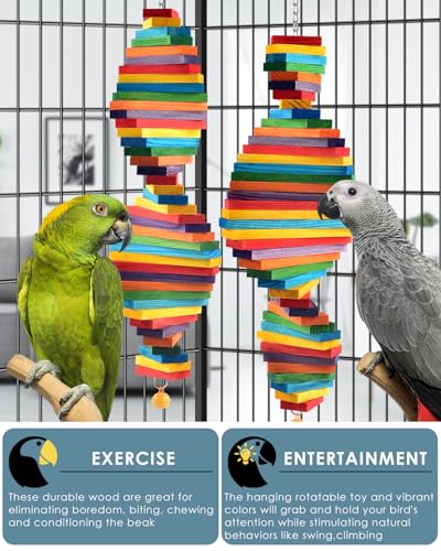 Bissap 20.8'' Bird Chew Toy, 2 PCS Wood Biting Toy for Medium Large Parrot - size: 2 PCS
