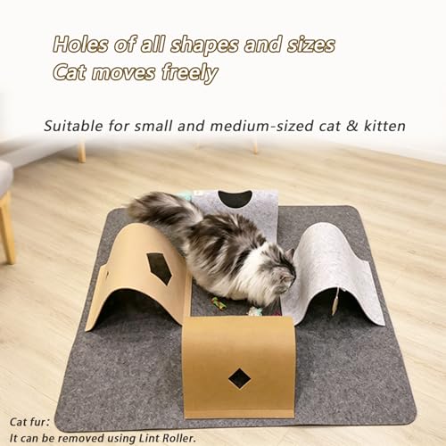 Cat Tunnel Mat for Indoor,4-Way Felt Cats Play Mat Cat Cave for Hide & Seek - color: Gray
