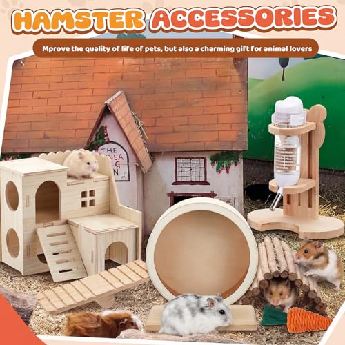 18 Pcs Hamster Cage Accessories, Silent Hamster Wheel 15 Toys Set - style: Harmony Wooden Style