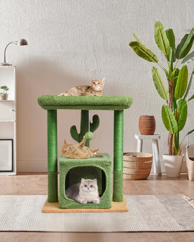SYANDLVY 27" Cactus Cat Tree for Indoor Cats, Green Modern Activity Tower - color: Green
