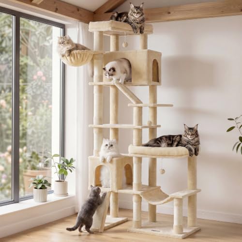 Feandrea Large Cat Tree, 79.5" Tall Sturdy Cat Tower for Indoor, Beige - color: Beige, size: 41.3"L x 17.7"W x 79.5"H