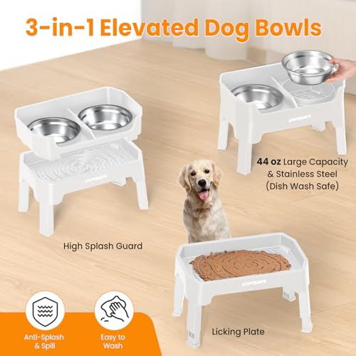 URPOWER Elevated Dog Bowls, 3-in-1 Double Deck Raised Dog Bowl Stand - color: Light Grey, size: Large