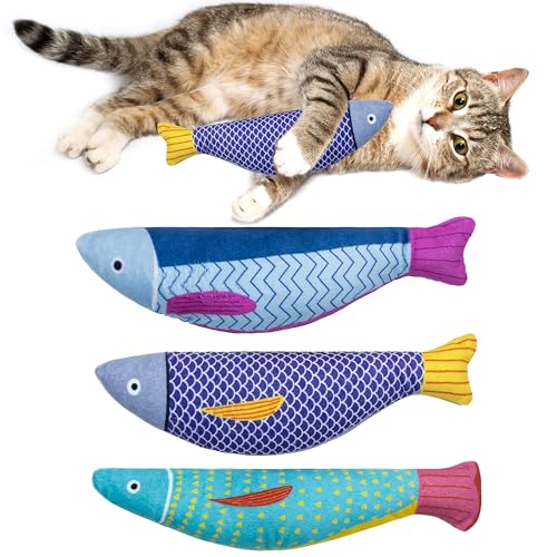 Soft Catnip Toys Fish, 3 Pack Bell Sound Cat Toys for Indoor Cats - color: Kingfish
