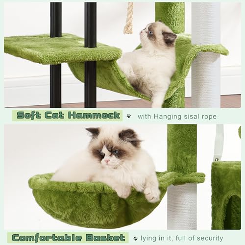 Gitelsnour Cat Tree, 43.3'' Cat Tower with Hammock for Kittens GCT004SGR - color: Green, size: 43.3 inches