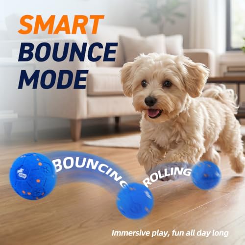 QDAN Interactive Dog Toys, Automatic Moving Dog Balls with 3 Modes, 2.7Inch - color: Blue