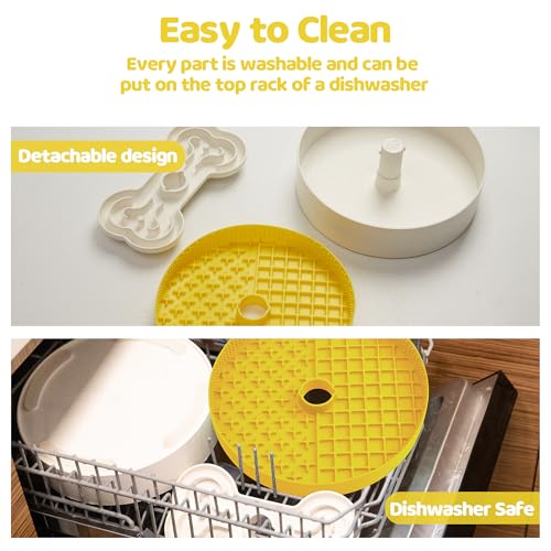 Puzzle Feeder Slow Feeder Dog Bowl with Lick Mat and Puzzle Inserts - Non-Slip Base, Adjustable Speed Design, Dishwasher Safe for Large Dogs,Yellow - color: Wheat-Yellow, size: L