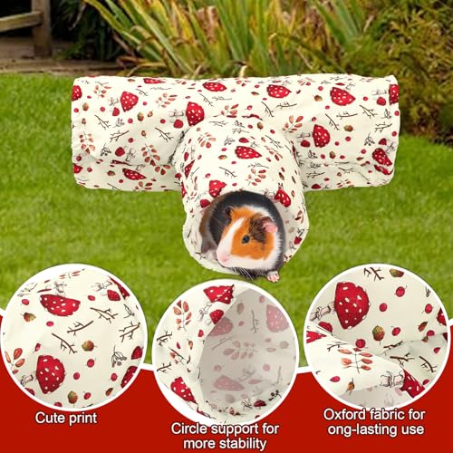 JarThenaAMCS Guinea Pig Tunnel 3 Way Washable Guinea Pig Hideout Foldable Rabbit Tunnel Red Beige Mushroom Small Animal Toy for Bunny Hamster Chinchilla Ferret Accessory