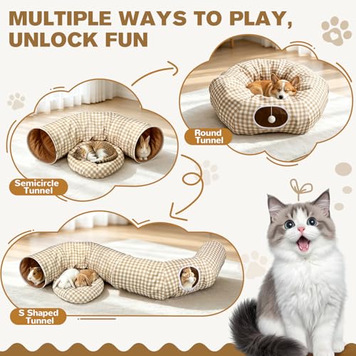 3-in-1 Bunny Tunnel Bed,Collapsible Rabbit Tunnel Toy,Portable Playground - color: YellowPlaid