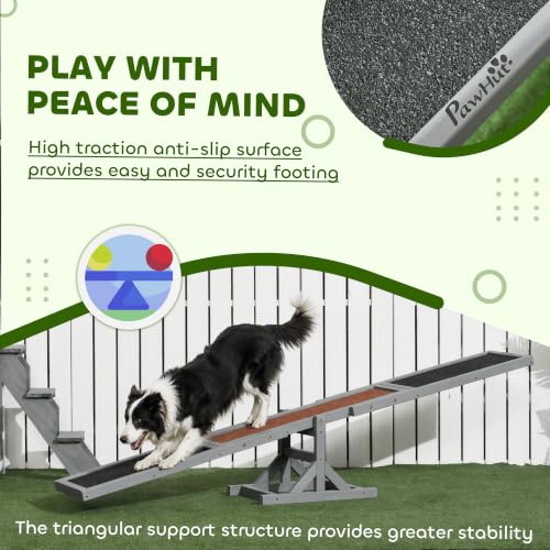 PawHut Wooden Dog Agility Seesaw for Exercise 71" L x 12" W x 12" H Gray - color: Grey, size: 70.75" x 11.75" x 11.75"