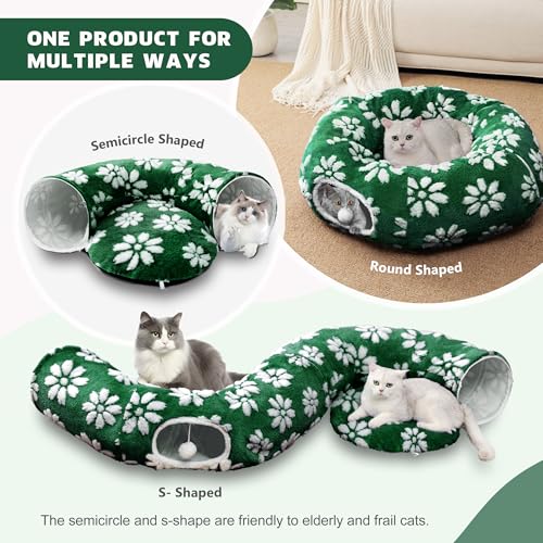 Cute Round Cat Tunnel for Indoor Cats, Green Flower - color: Green Flower, size: Round