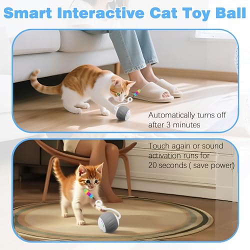 Upgraded 2.36 Inch Large Interactive Cat Toys Ball for Indoor Cats, Gray - color: Gray