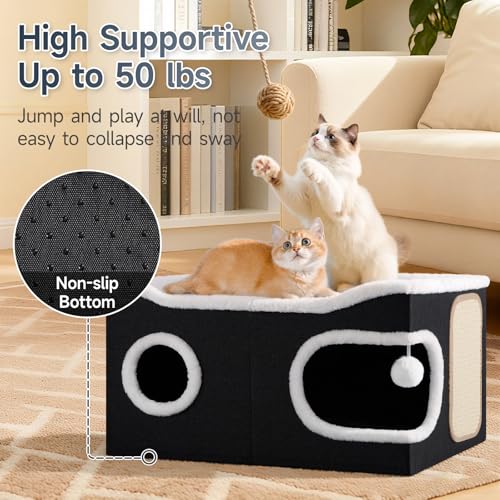 Shikha Extra Large Cat House Bed for Multi Cats with Scratch Pad Black - color: Black, size: Extra Large