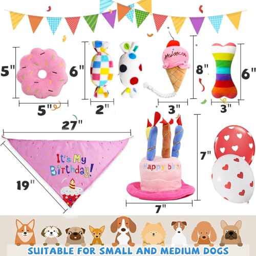 lilfrd 9Pcs Pink Dog Birthday Toy Set, Squeaky Hat Bandana Gift for Dogs - style: Pink Birthday Pack