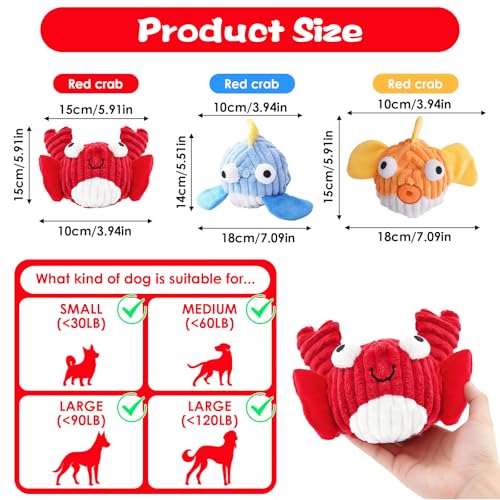 Squeak Dog Toys for Aggressive Chewers, No Stuffing Squeak Dog Chew Toys for Aggressive Chewers, Interactive Dog Toy Ball with Crinkle Paper for Medium Dogs, Large & Small Breeds (F-Whale+Fish) - color: F-Whale+Fish
