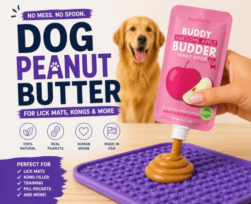 BUDDY BUDDER 6 Pack Mixed Flavor Squeeze Packs, 100% Natural Dog Peanut Butter, Healthy Peanut Butter Dog Treats, Made in USA, (4oz Packs) - size: 4 Ounce (Pack of 1)
