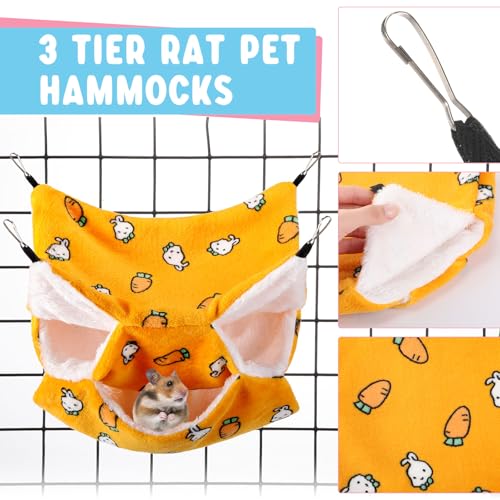 Sweetude 6 Pcs Rat Hammock Set Ferret Hanging Tunnel 3 Tier Guinea Pig Hammocks Hideout Soft Chinchilla Bed for Cage Accessories Hide,Play and Sleep (Sun,Bear) - color: Sun