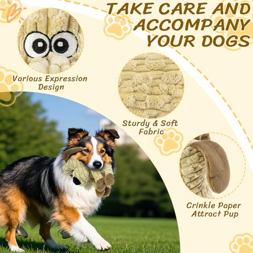 Squeaky Stuffed Dog Toys, Chew Dog for Large Medium Small Breeds - color: Khaki