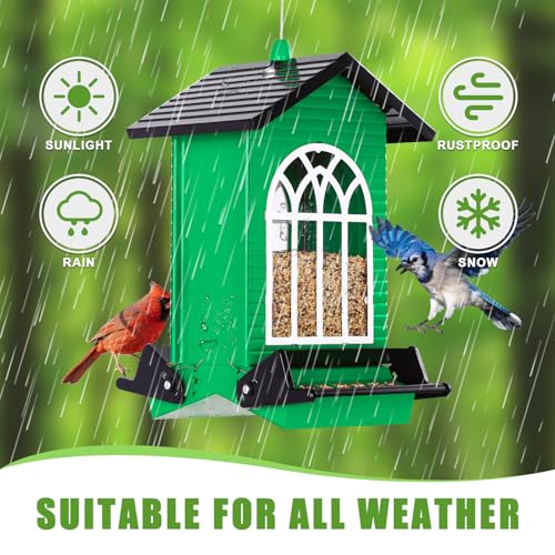 Gbekery Squirrel Proof Bird Feeders, 5LB Capacity, Weight-Activated, Green - color: Green