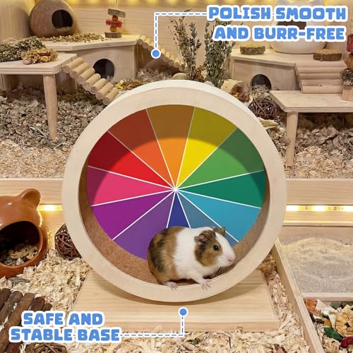 Geelin 12 Inch Hamster Wooden Silent Wheel, Rainbow Printed Small Animal Exercise Wheel, Quiet Spinner Hamster Running Wheels Toys for Hamsters, Gerbils, Mice and Other Small Pets - size: Large