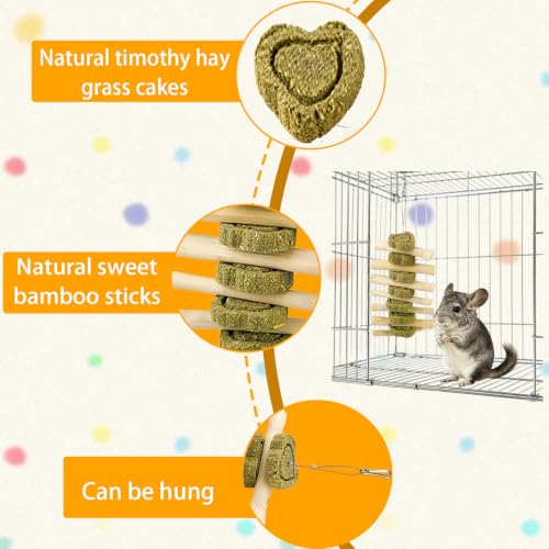 kathson Natural Bunny Toys for Rabbits,4 PCS Hanging Rabbit Chew Toys Treats with Timothy Hay Cakes & Sweet Bamboo Stick,Reduce Boredom,Keep Dental Health,Chewing Toys for Guinea Pigs Bunny Hamster - color: 【Style D】