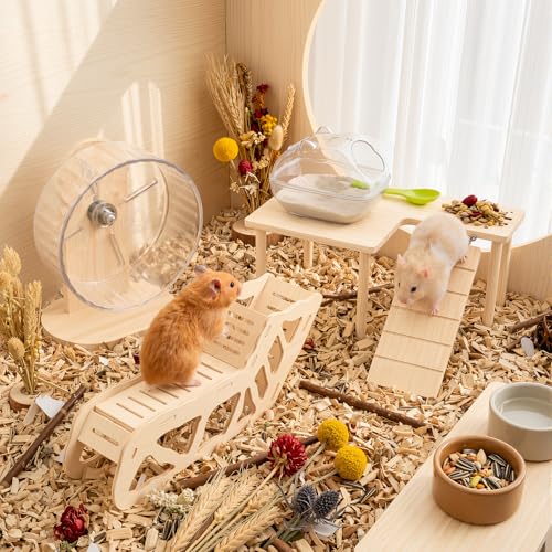 BreezeHug 4 Pcs Hamster Cage Accessories Hamster Platform Toy, Wood - style: Wood