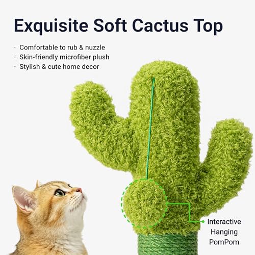 Happi N Pets Cactus Cat Tree, Cactus Cat Scratching Post with Toys - size: 24"