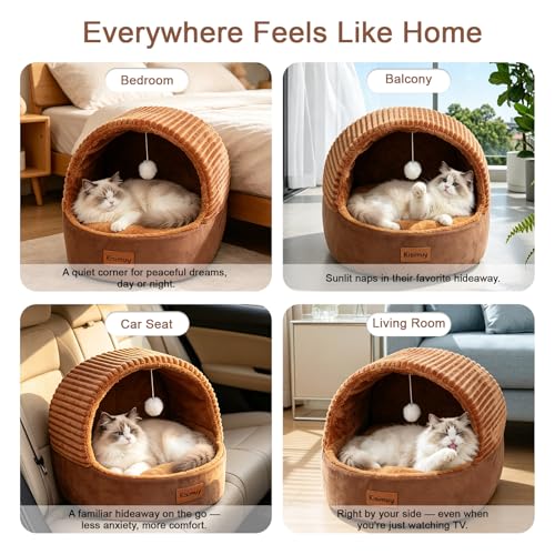 Cat Bed Cave with Pillow & Cat Toys, Cat Bed for Indoor Cats & Dog - size: M-17.7IN