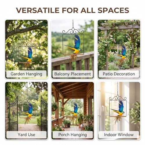Easy Hang Hummingbird Swing with Hanging Chain, Metal Frame Wooden Dowel Hummingbird Perch, Humming Bird Swings for Hanging Indoor, Outdoor, Trunk, Lawn, Patio