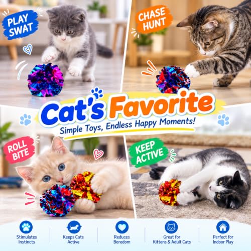 Cat Crinkle Ball Toys, 10 Pack 2.3 Inch Colorful Crinkle Balls for Indoor Cats and Kittens, Interactive Cat Toys for Swatting, Chasing, Pouncing and Hunting - size: 10 Packs