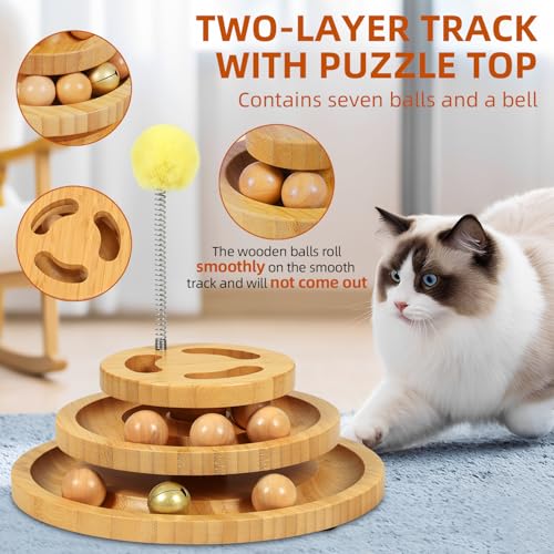 DoogCat Cat Ball Track with Puzzle Top, 3-Level Cat Ball Tower - size: Large - Plus