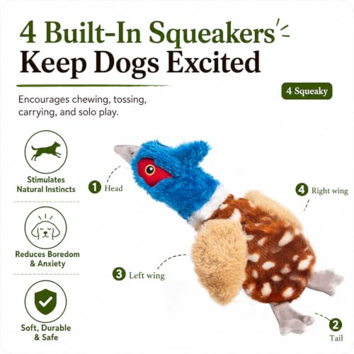 Stuffing-Free Bird Dog Toy, Plush Squeaky Dog Toy with 4 Squeakers and Crinkle Wings, Hollow Body No-Stuffing Design for Small Medium Dogs - color: Blue
