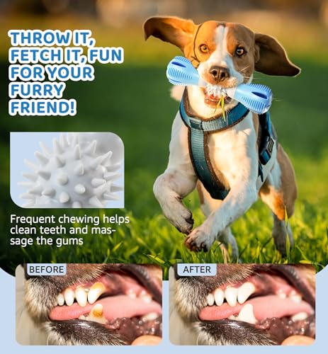 Durable Dog Chew Toy, Natural Rubber Treat Dispensing Puzzle Toy for Small & Medium Breeds – Interactive Teething, Training, and Dental Care Toy to Keep Dogs Engaged & Relieve Boredom (Blue) - color: Blue