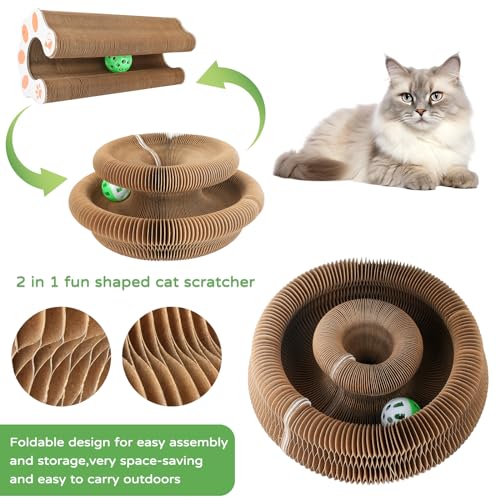 Goosheep 3 Pack Cardboard Cat Scratcher Board,Accordion Toy for Indoor Cats - size: Round-3PK