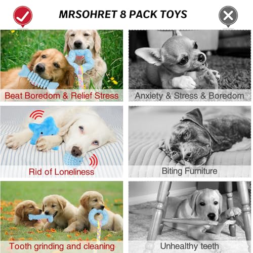 MRSOHRET Puppy Toys, 8 Pack Puppy Chew Toys for Teething, Cute Blue Small Dog Toys Set, Teething Toys for Puppies, Soft Durable Interactive Chew Toy for Small Dogs - color: Blue