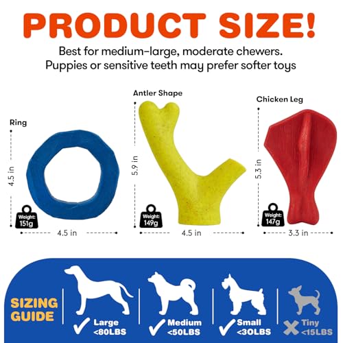 FOFOS Dog Chew Toys for Aggressive Chewers, 3 Pack Tough Nylon Dog Toys