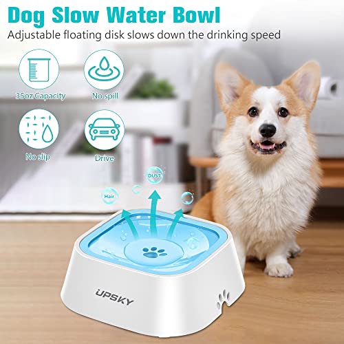 UPSKY 35oz No-Spill Pet Water Bowl, Slow Water Feeder for Dogs and Cats - color: Blue
