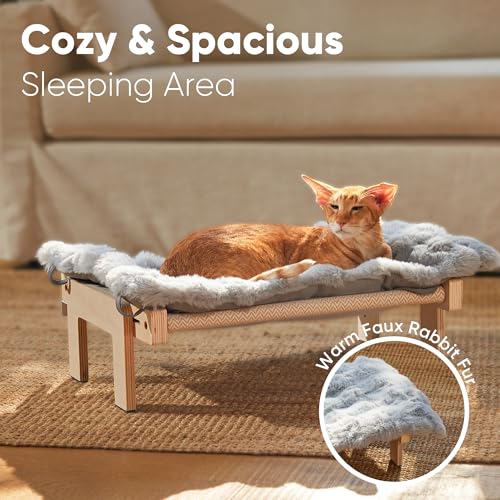FUKUMARU Cat Window Perch, Sturdy Wood Hammock Window Bed for Indoor Cats - color: Grey