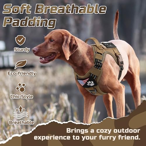 rabbitgoo Tactical Dog Harness for Medium, No Pull Military Service Vest - color: Brown, size: Medium
