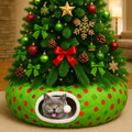 Hollowfly Christmas Cat Bed Tunnel 3ft x 3ft x 9.8in Lime Green Under Tree Cat Donut Tunnels for Indoor Kitten Plush Polka Dot Peekaboo Cave Toy Collapsible 3 Way Xmas Gifts for Small Kitty - style: Polk Dot