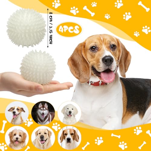 Silipull 4 Pcs 3.15 Inch Glow Dog Ball Spiky Squeaky Rubber Dog Toy