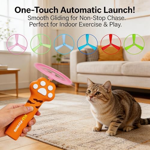 Cat Toy Disc Launcher,Rechargeable Interactive Cat Fetch Toy with 10 Discs - color: Orange