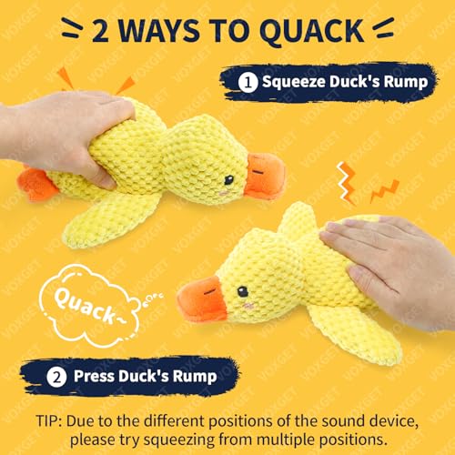 Duck Dog Toy, Plush Calming Companion with Quack, Crinkle & Squeak - size: S - 9" x 6"