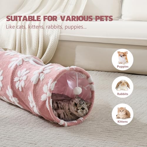 Straight Cat Tunnel for Indoor Cats 47"x12", Pink Flower - color: Pink Flower, size: Straight