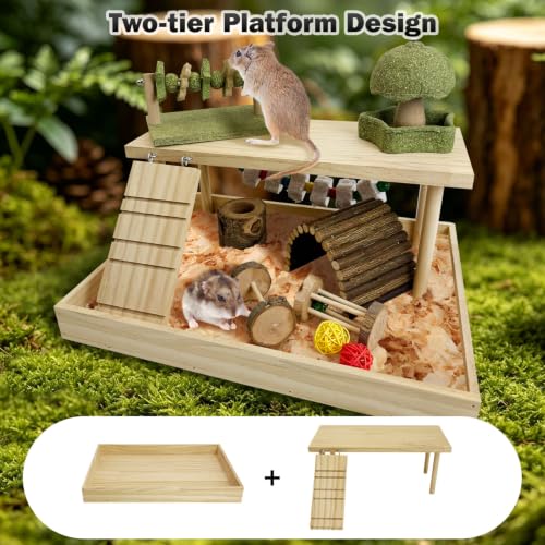 Hamiledyi Hamster Playground Wooden Cage Accessories, Gerbil Climbing Toys