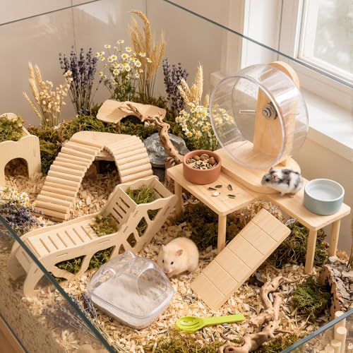 BreezeHug 4 Pcs Hamster Cage Accessories Hamster Platform Toy, Wood - style: Wood