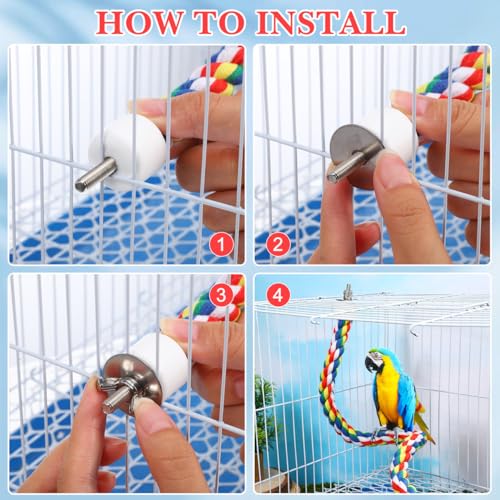 Colorful Bird Rope Perch Stand, Birdcage Swing Spiral Toys, Bird Climbing Standing Bungee Rope Perches Chew Toys Cage Accessories for Cockatiels Parrots Birds (24 inch /60 cm) - size: 24 inch /60 cm